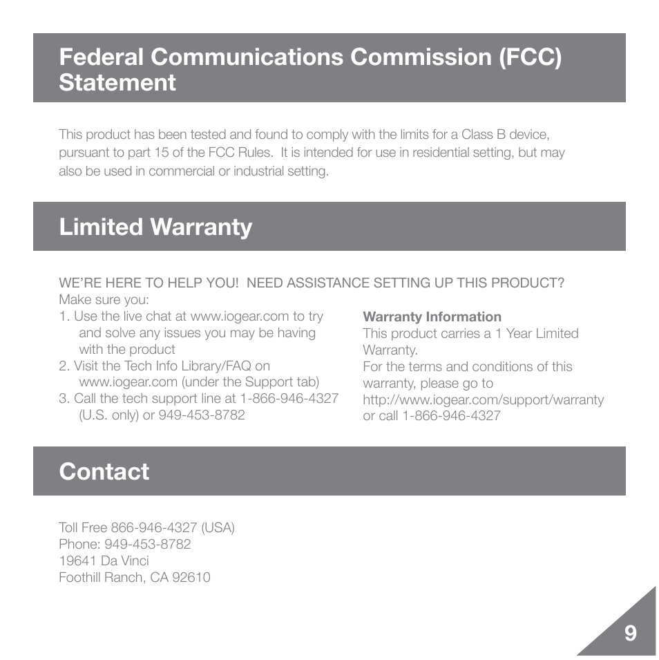 Contact | IOGear GUWAVKIT3 User Manual | Page 10 / 12