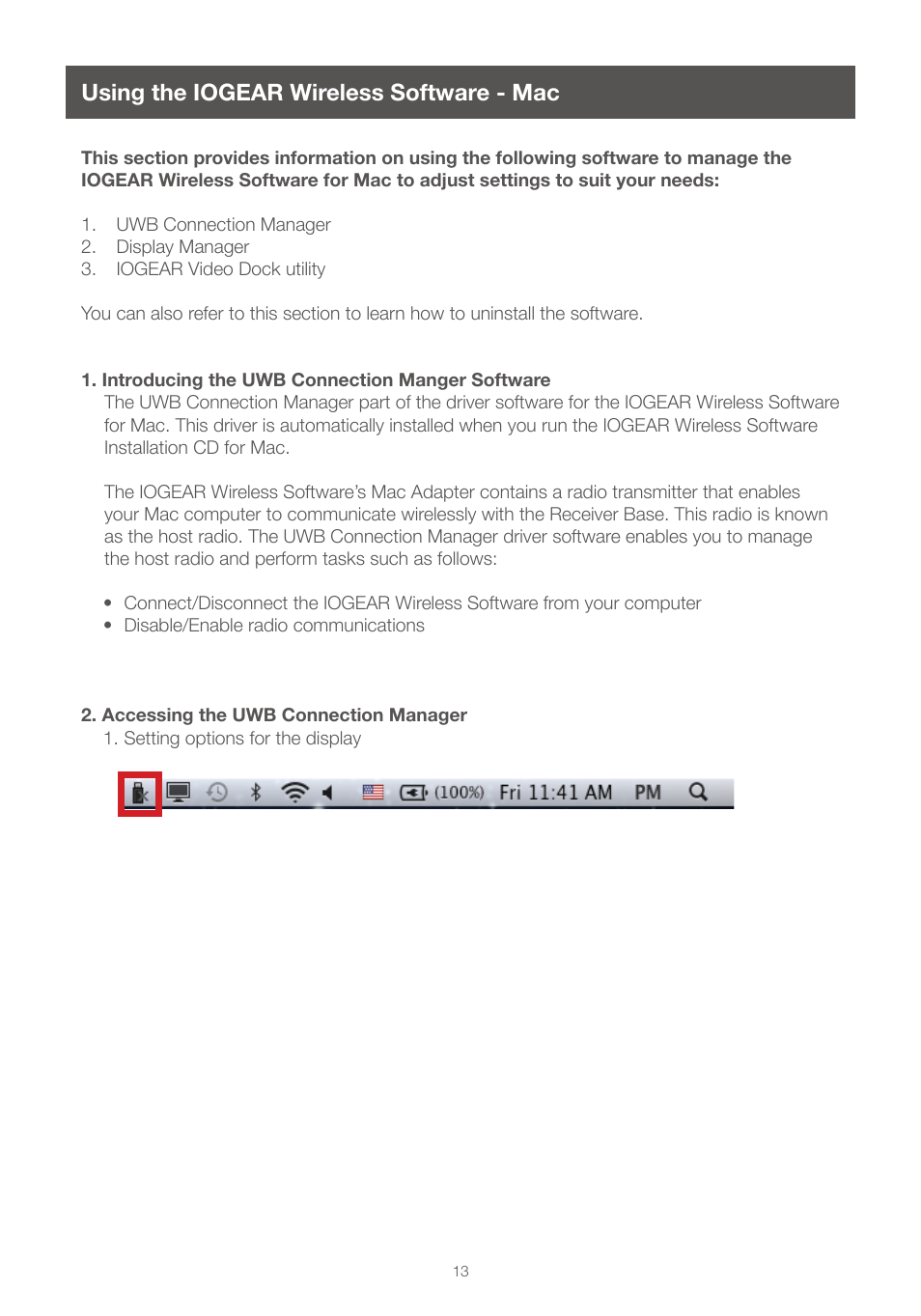 Using the iogear wireless software - mac | IOGear GUWAVKIT4 For Mac User Manual | Page 13 / 28