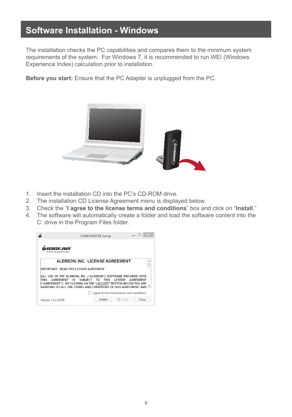 Software installation - windows | IOGear GUWAVKIT4B User Manual | Page 6 / 28