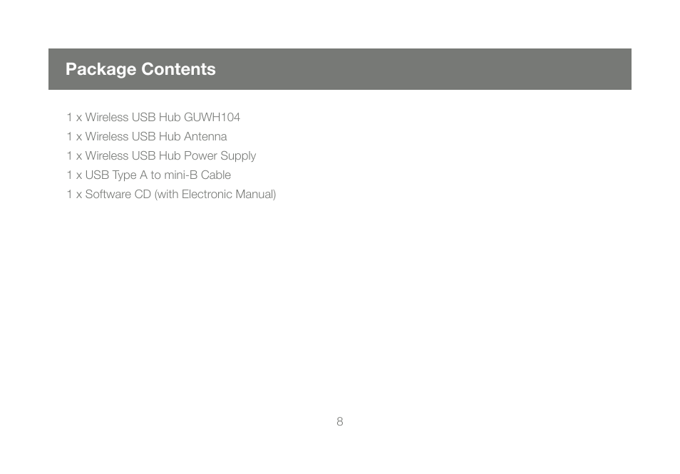 Package contents | IOGear GUWH104 User Manual | Page 8 / 26