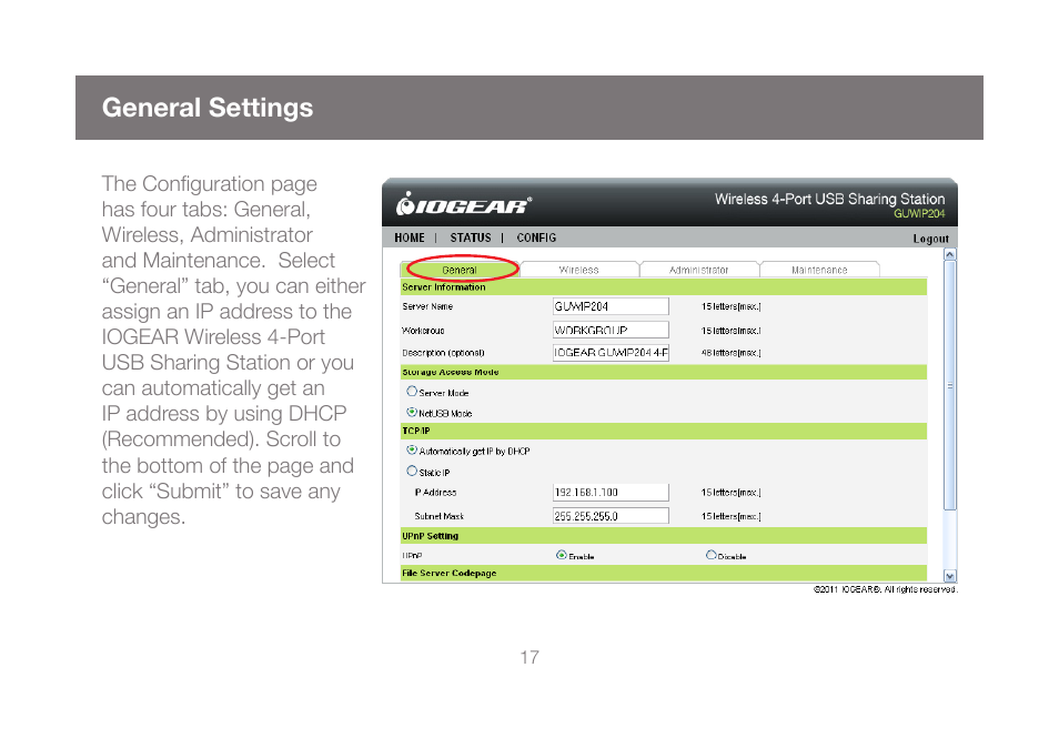 General settings | IOGear GUWIP204 User Manual | Page 17 / 50