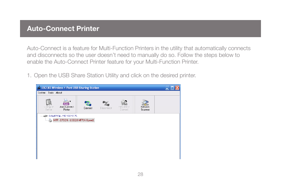 Auto-connect printer | IOGear GUWIP204 User Manual | Page 28 / 50
