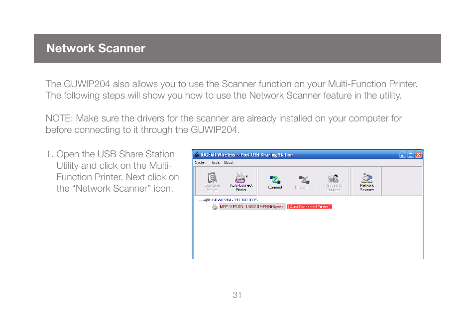 Network scanner | IOGear GUWIP204 User Manual | Page 31 / 50