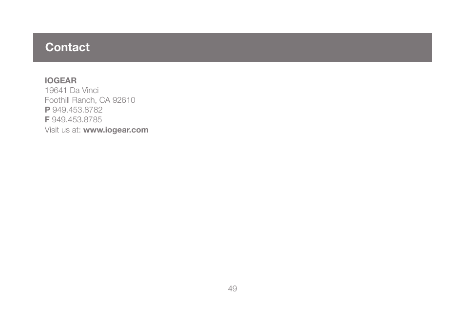 Contact | IOGear GUWIP204 User Manual | Page 49 / 50