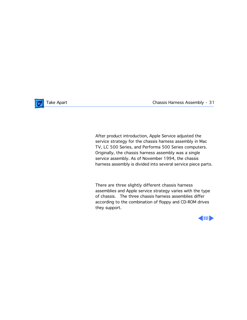 Chassis harness take apart strategy, Background, Identifying the chassis harness assembly | Apple Macintosh Performa 577 User Manual | Page 66 / 161