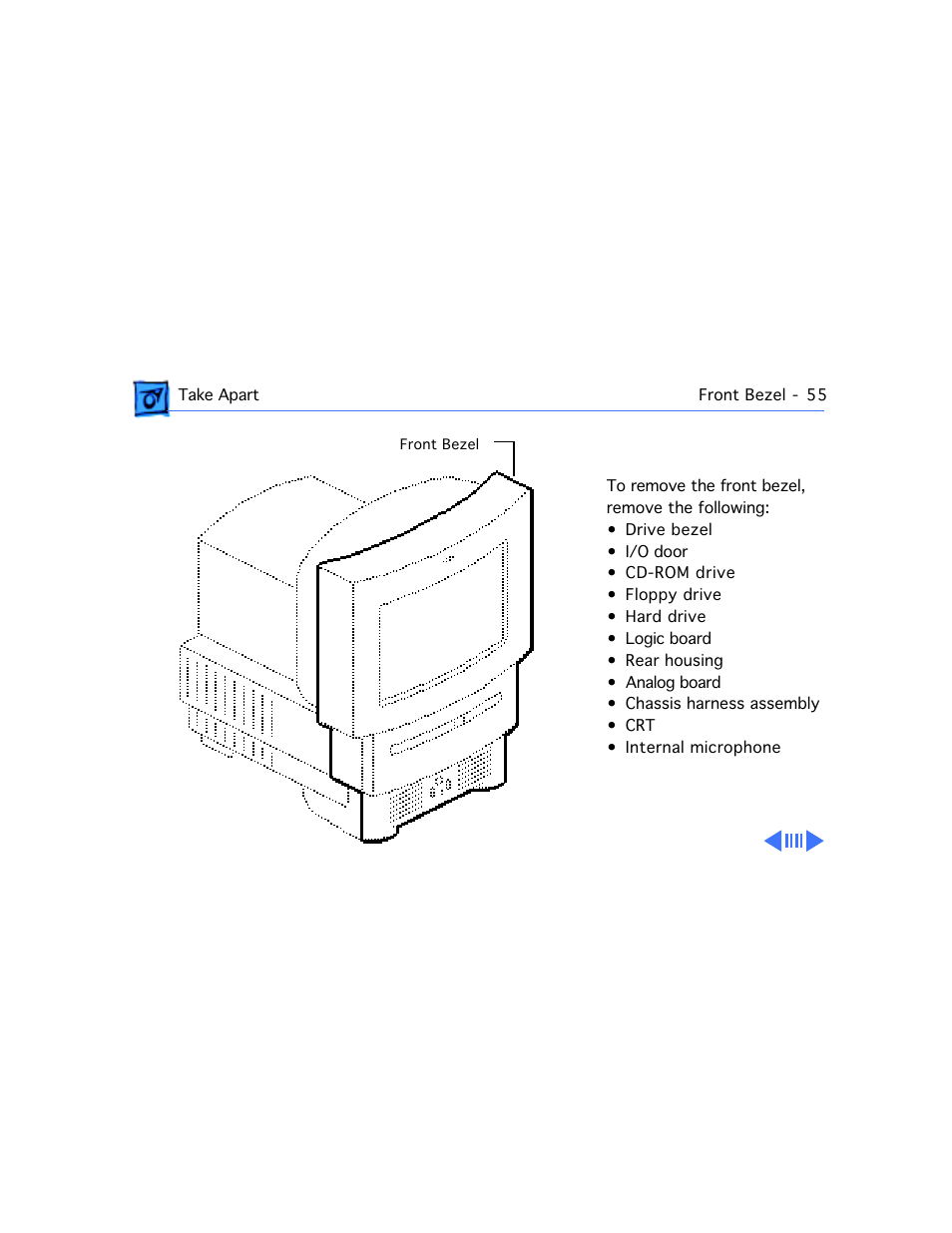 Front bezel | Apple Macintosh Performa 577 User Manual | Page 90 / 161