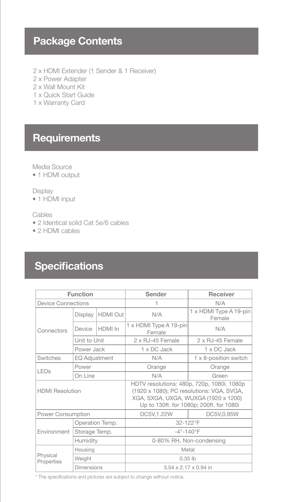 Package contents requirements speciﬁcations | IOGear GVE320 User Manual | Page 2 / 8