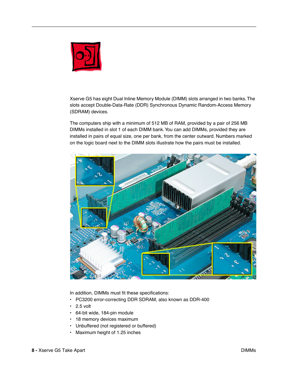 Dimms | Apple Xserve G5 User Manual | Page 10 / 94