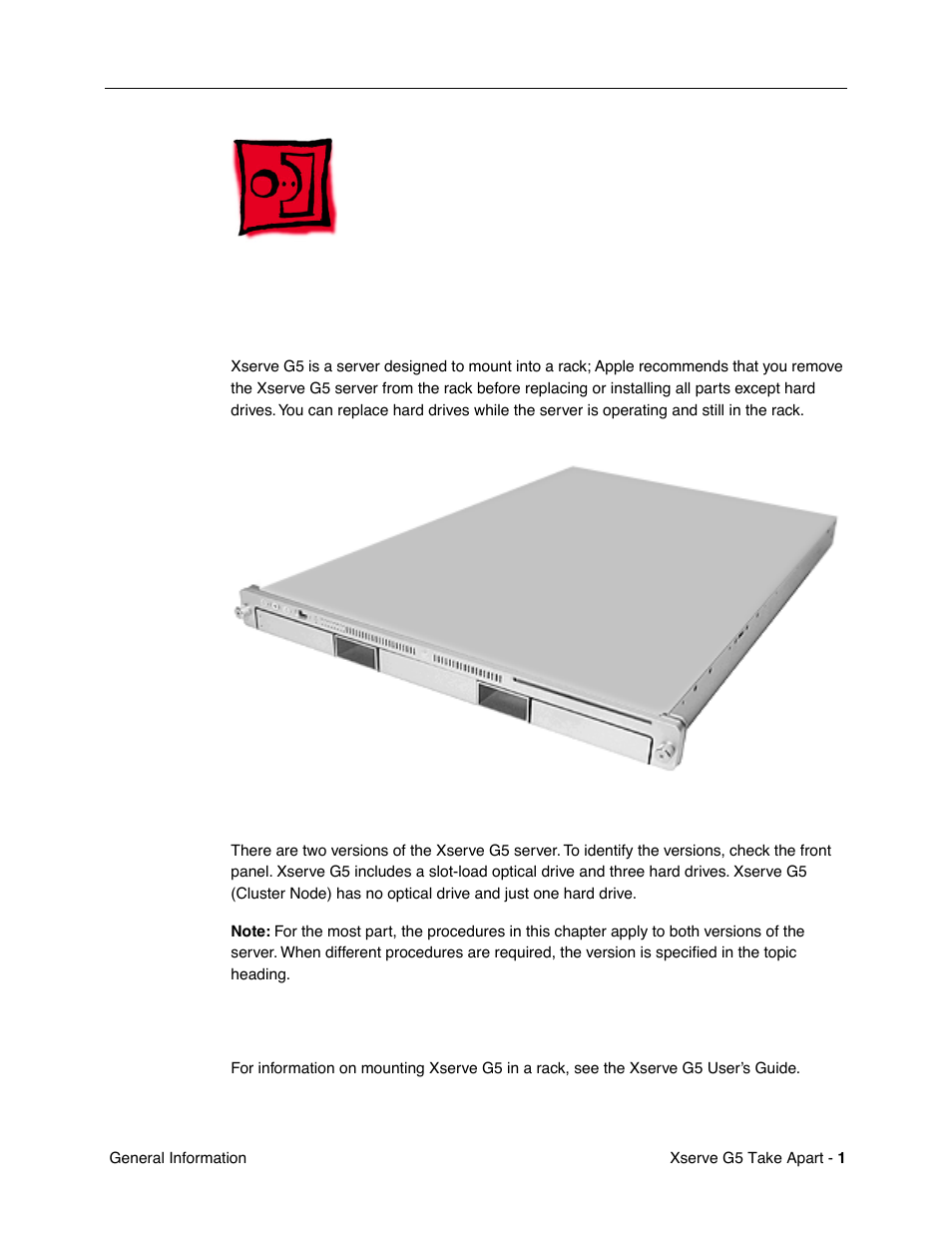 General information, Overview, Mounting in a rack | Apple Xserve G5 User Manual | Page 3 / 94