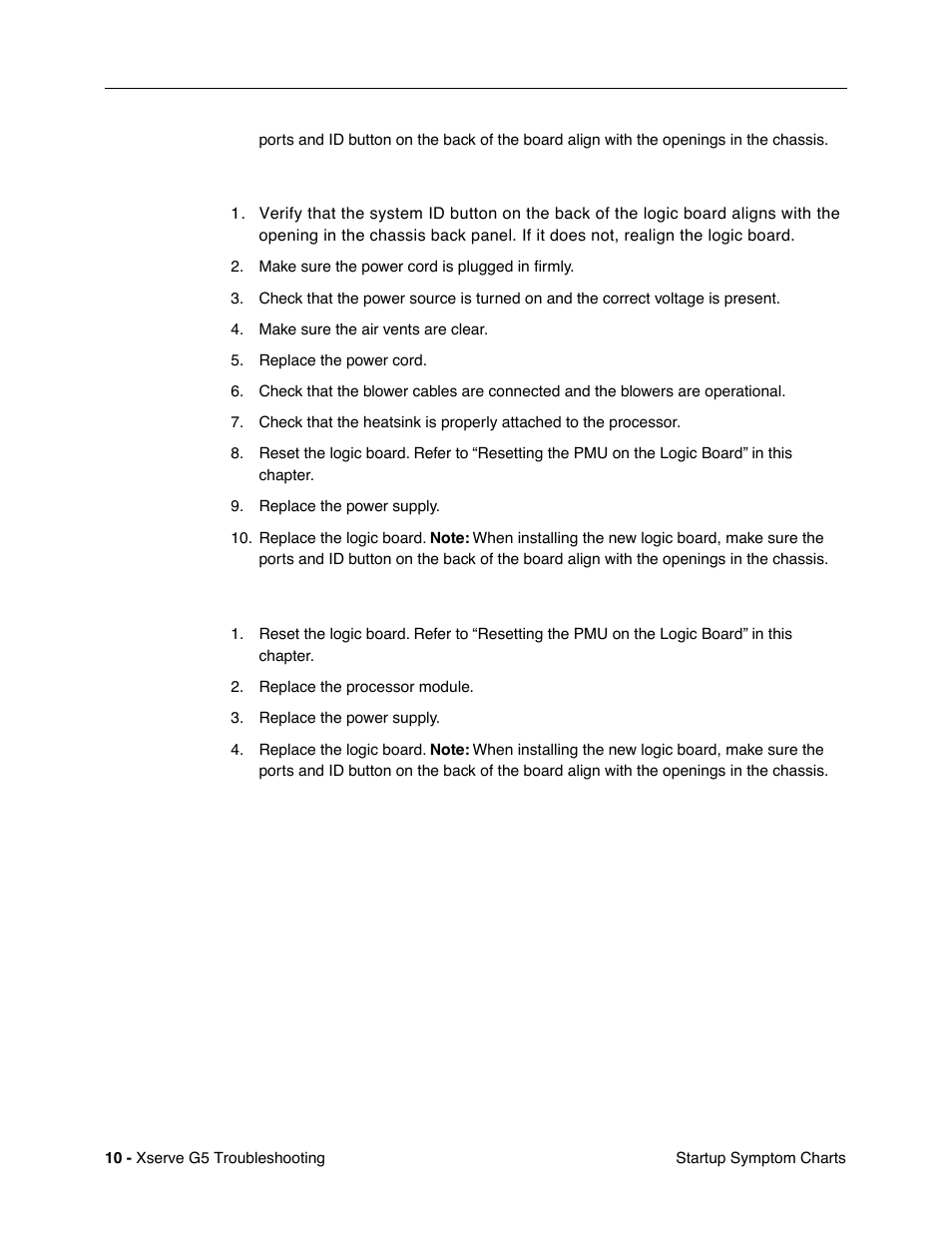 System shuts down intermittently, System shuts down almost immediately after startup | Apple Xserve G5 User Manual | Page 84 / 94