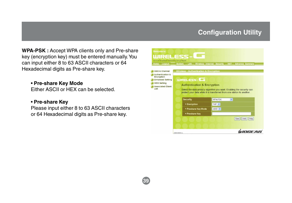 Configuration utility | IOGear GWA504 Manual User Manual | Page 42 / 85