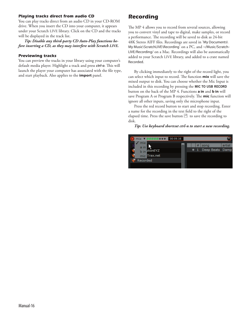 Recording | Rane Serato Scratch Live User Manual | Page 18 / 24