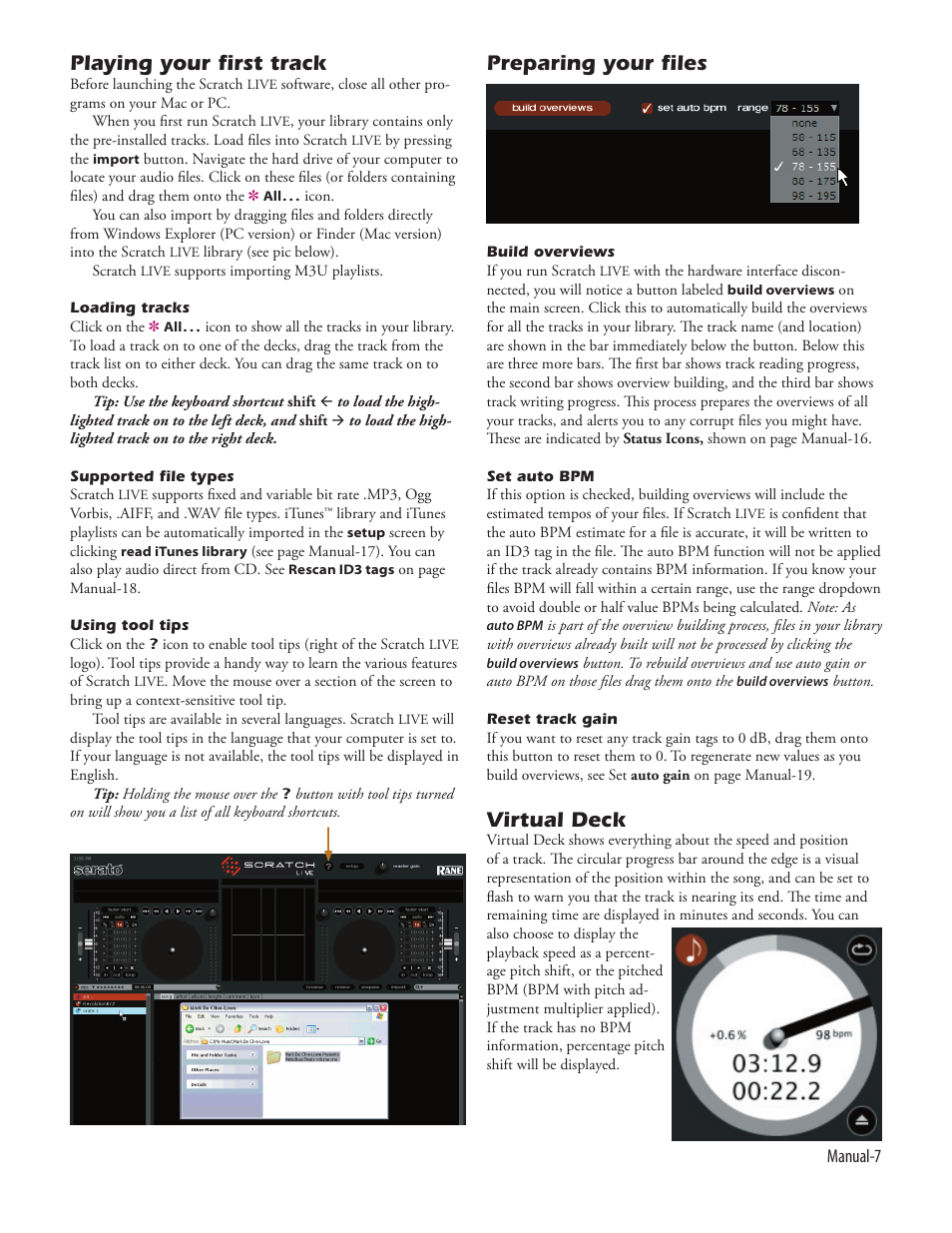 Playing your first track, Preparing your files, Virtual deck | Rane Serato Scratch Live User Manual | Page 9 / 24