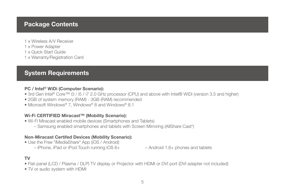 Package contents, System requirements | IOGear GWAVR Manual User Manual | Page 5 / 28