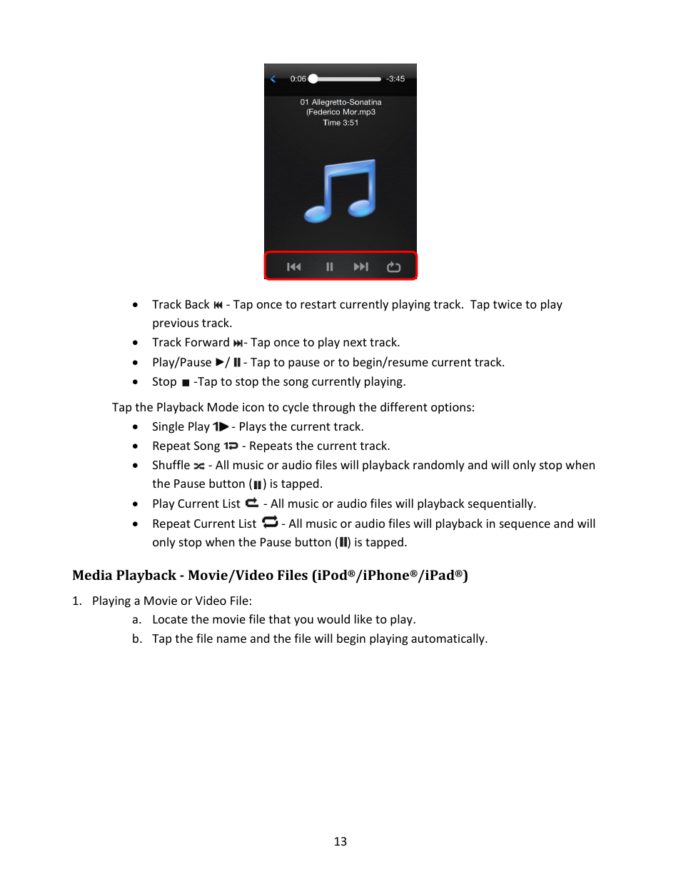 Media playback - movie/video files (ipod, Iphone, Ipad | Playing a movie or video file | IOGear GWFRSDU Manual User Manual | Page 13 / 103