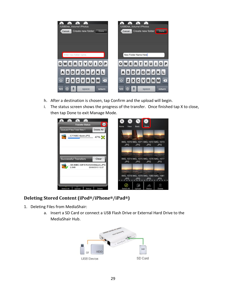 Deleting stored content (ipod, Iphone, Ipad | Deleting files from mediashair | IOGear GWFRSDU Manual User Manual | Page 29 / 103