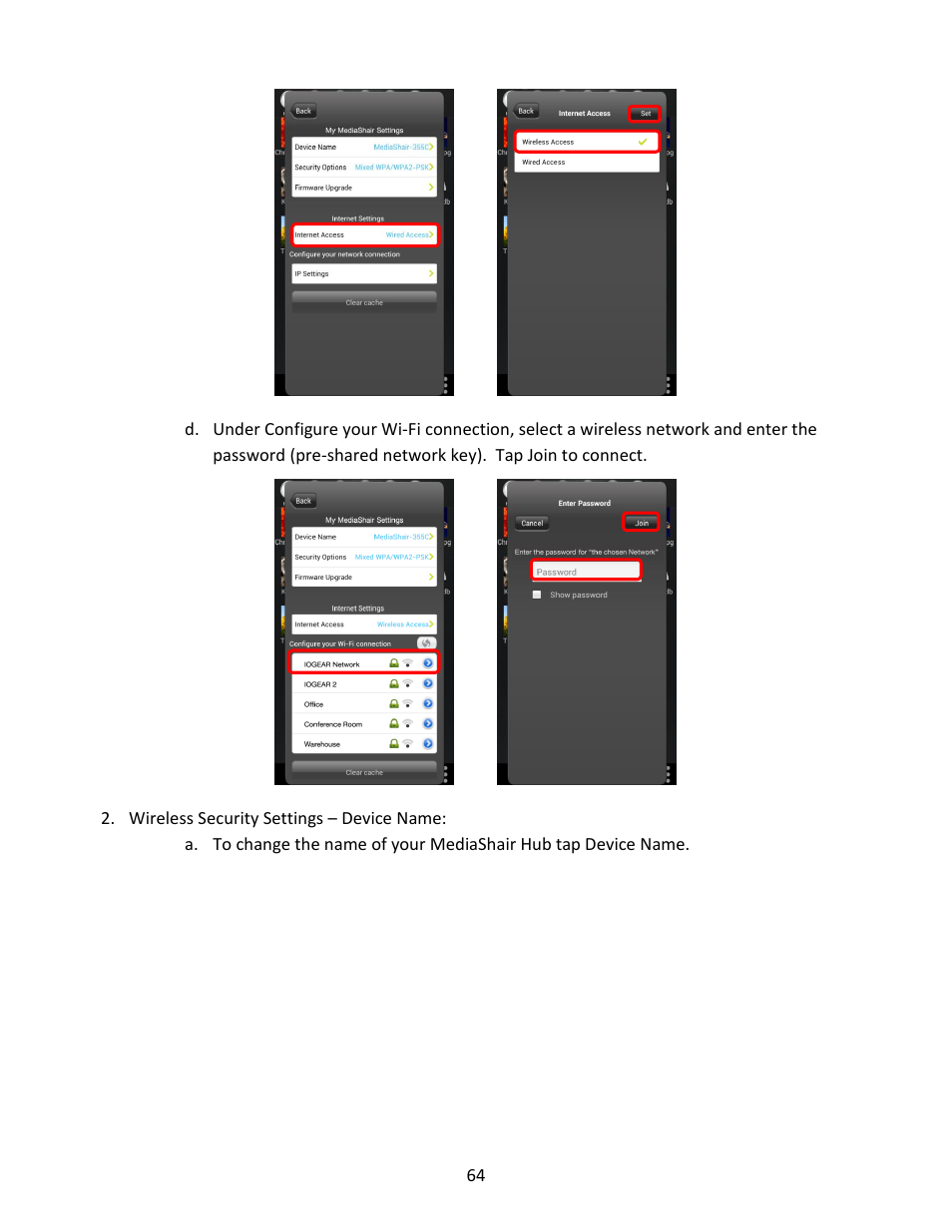 Wireless security settings – device name | IOGear GWFRSDU Manual User Manual | Page 64 / 103