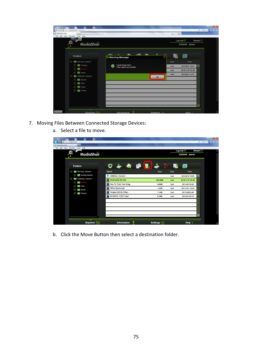 Moving files between connected storage devices | IOGear GWFRSDU Manual User Manual | Page 75 / 103