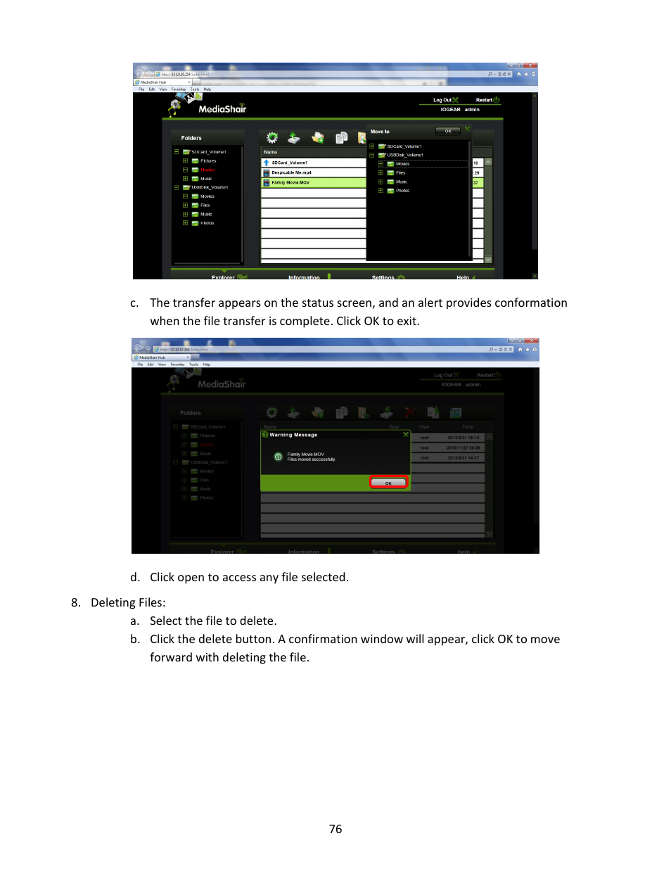 Deleting files | IOGear GWFRSDU Manual User Manual | Page 76 / 103