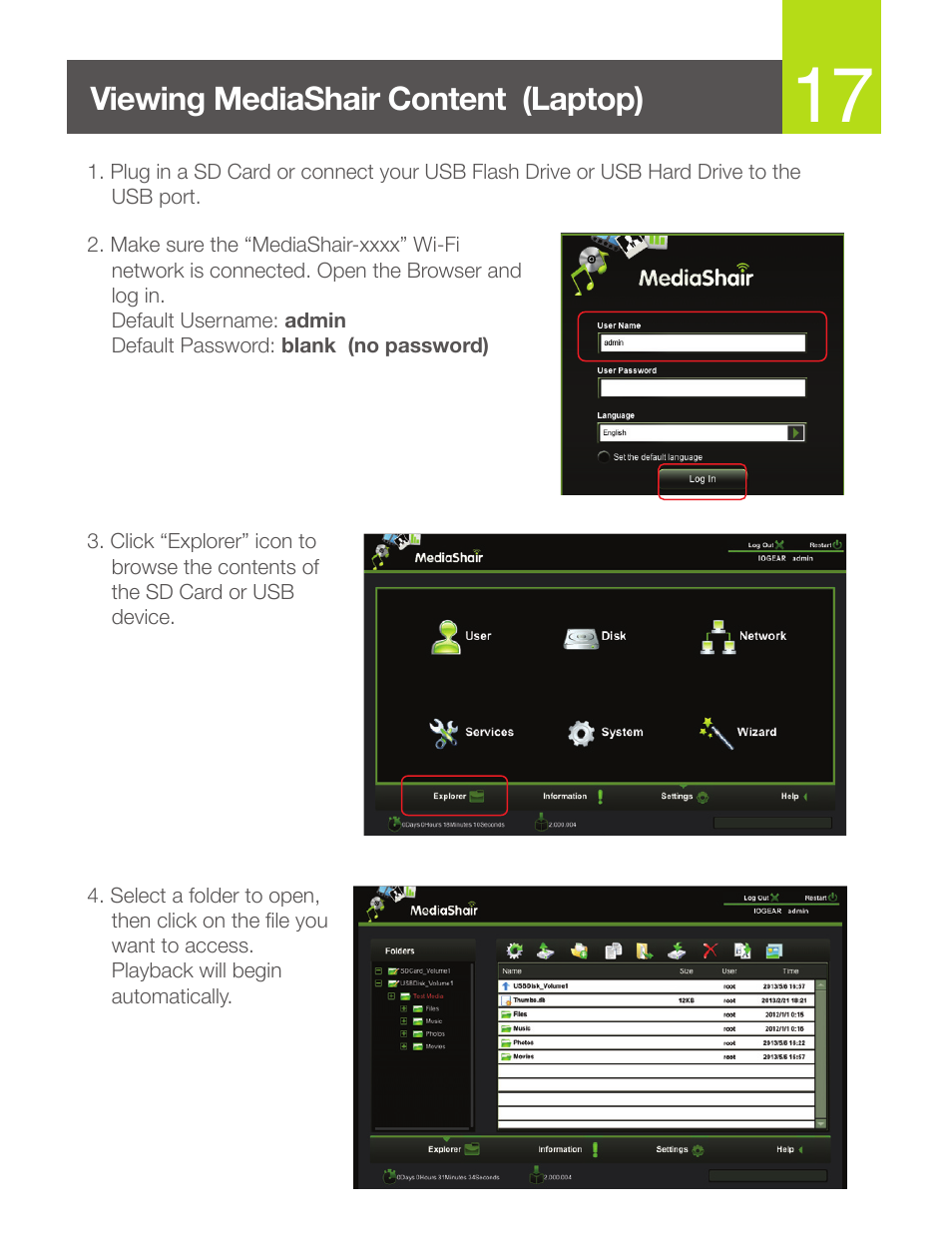 Viewing mediashair content (laptop) | IOGear GWFRSDU Quick Start User Manual | Page 18 / 20