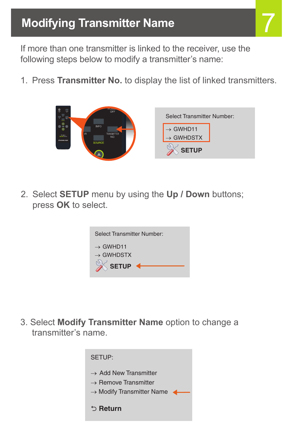 Modifying transmitter name | IOGear GWHD11 User Manual | Page 8 / 12