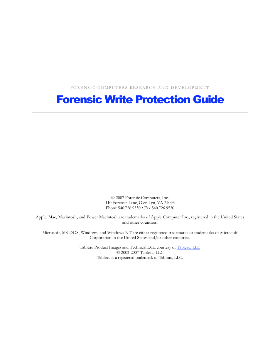 Forensic write protection guide | Forensic Computers Tableau T35i SATA/IDE Bridge User Manual | Page 2 / 15