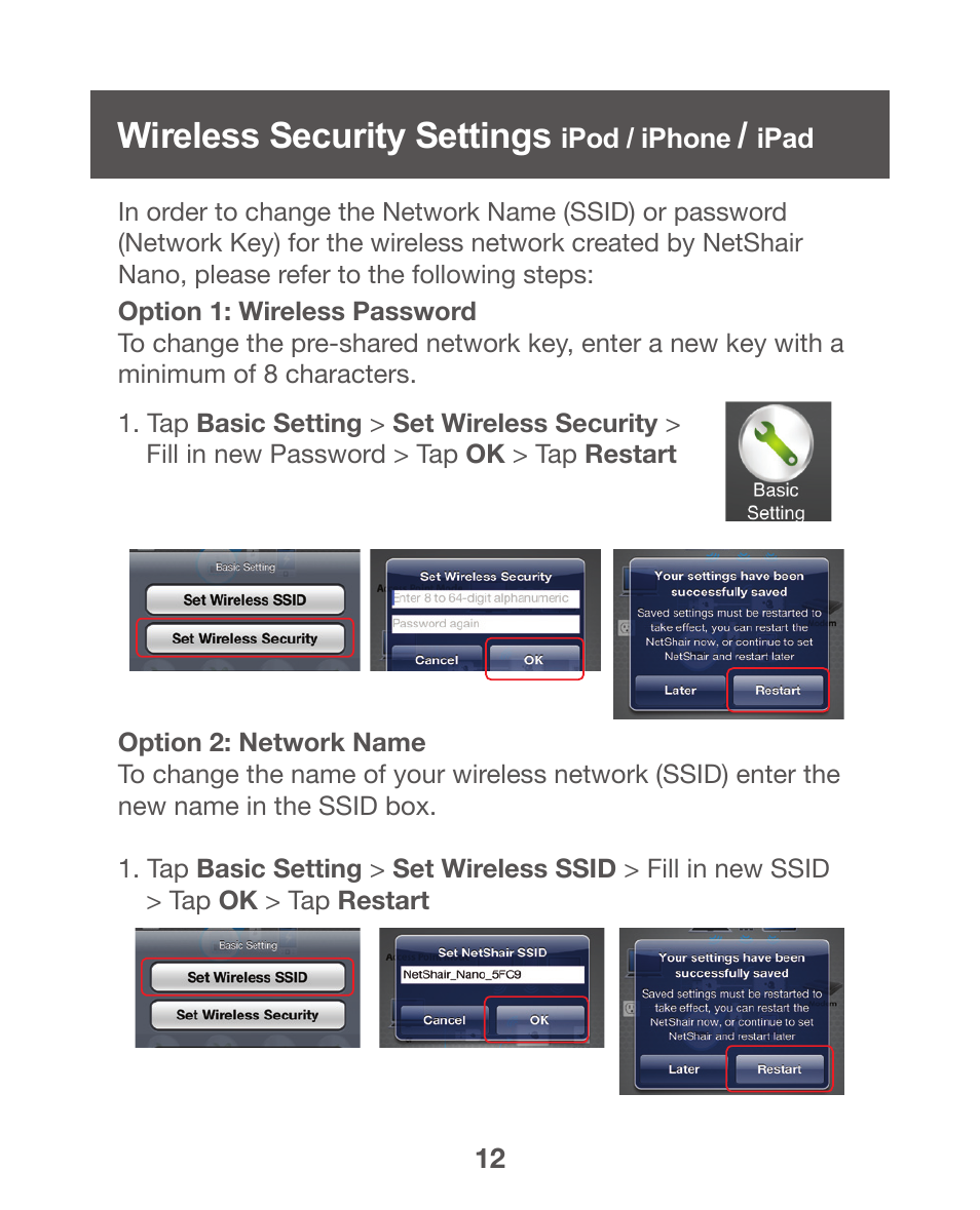 Wireless security settings ipod / iphone / ipad, Wireless security settings - ipod / iphone / ipad, Wireless security settings | IOGear GWPAP1 User Manual | Page 12 / 30