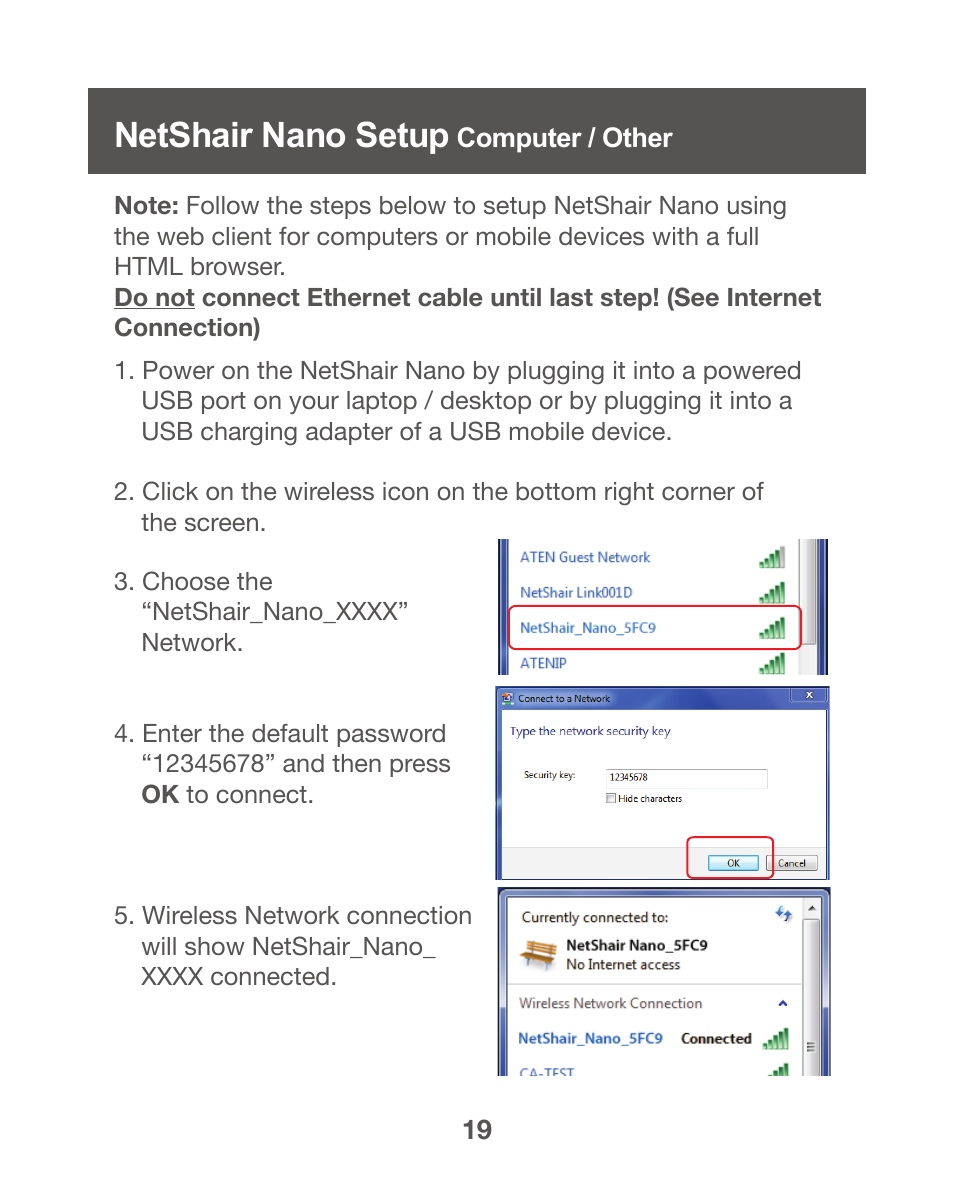 Netshair nano setup laptop / computer, Netshair nano setup - computer / other, Netshair nano setup | IOGear GWPAP1 User Manual | Page 19 / 30