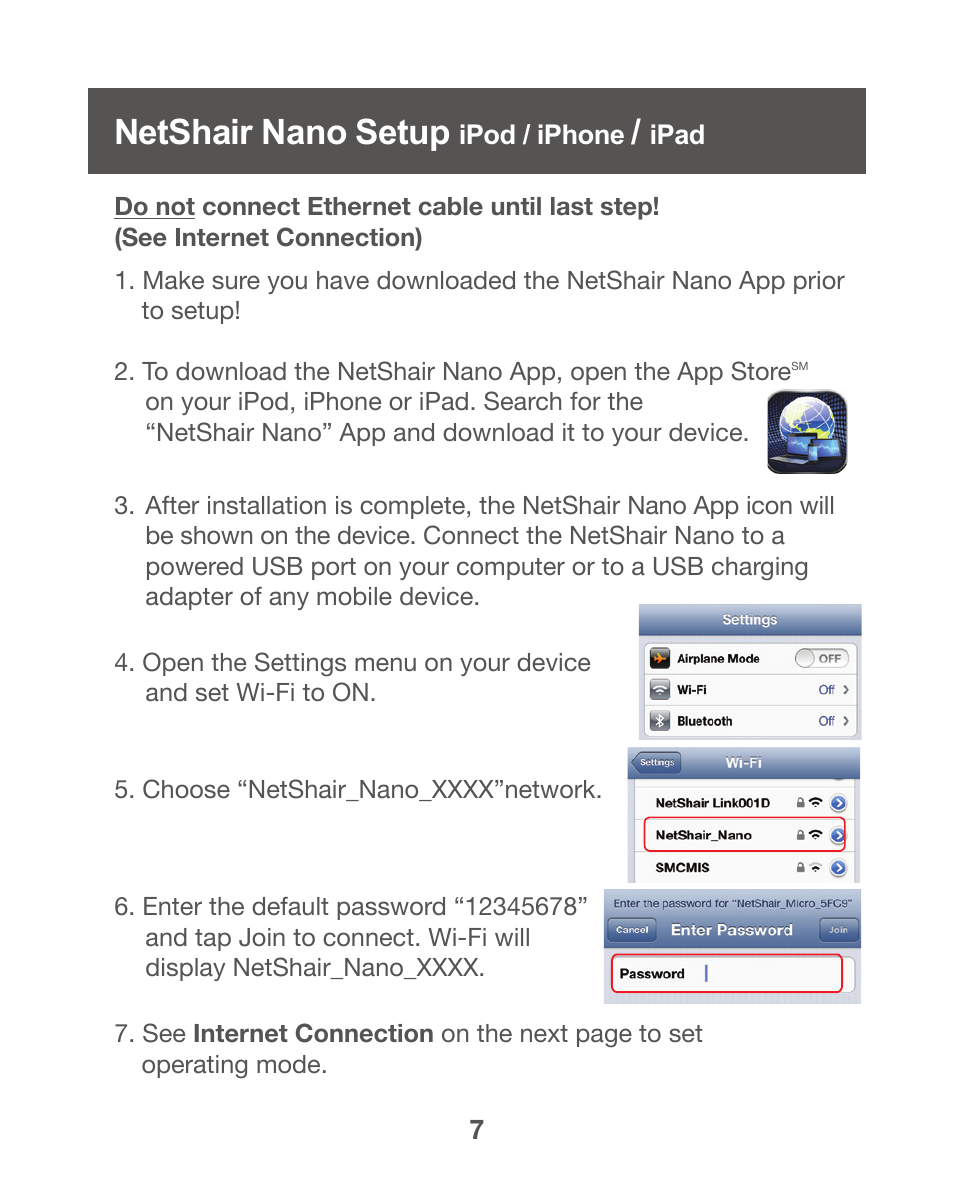 Netshair nano setup ipod / iphone / ipad, Netshair nano setup - ipod / iphone / ipad, Netshair nano setup | IOGear GWPAP1 User Manual | Page 7 / 30