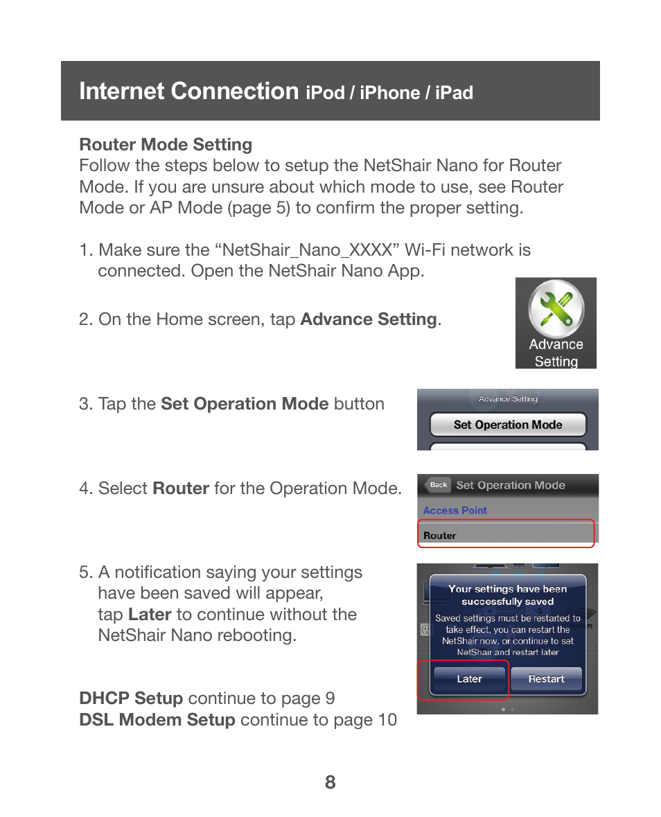 Internet connection ipod / iphone / ipad, Internet connection - ipod / iphone / ipad, Internet connection | IOGear GWPAP1 User Manual | Page 8 / 30