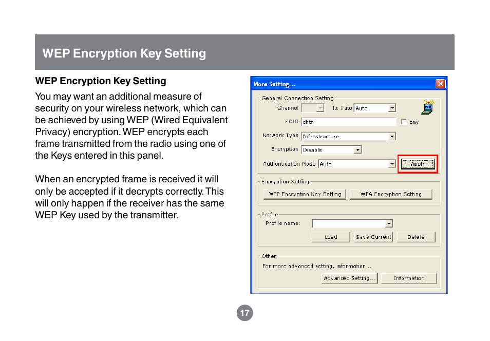 Wep encryption key setting | IOGear GWU523 User Manual | Page 20 / 44