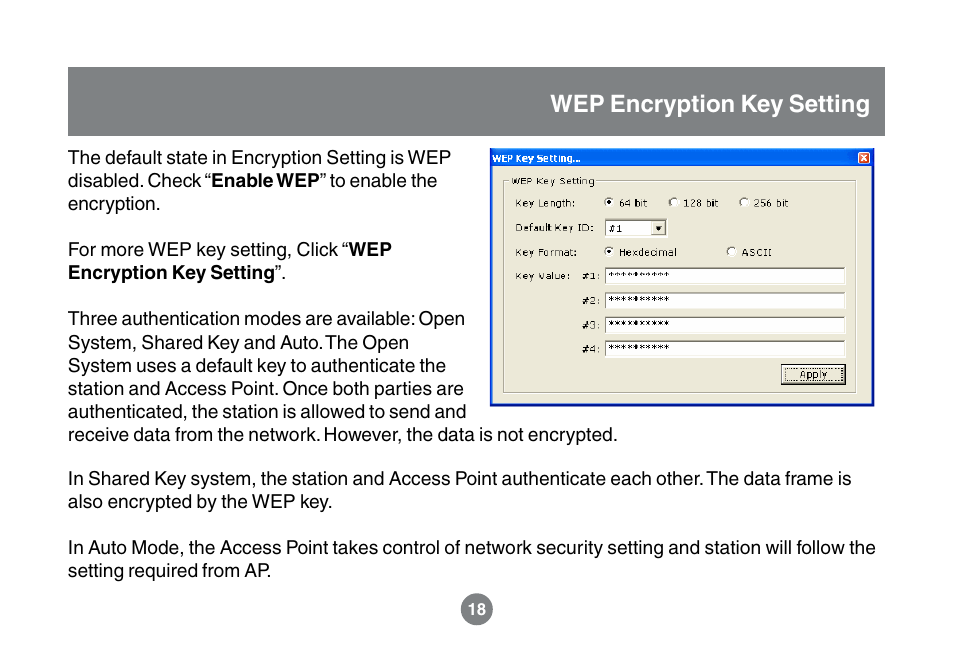 Wep encryption key setting | IOGear GWU523 User Manual | Page 21 / 44