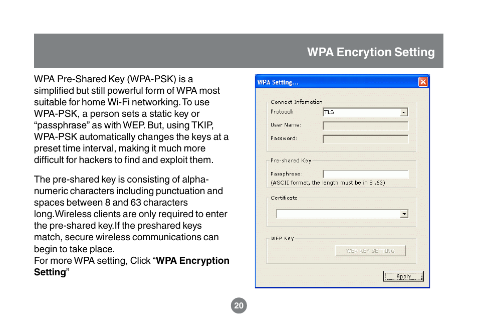 Wpa encrytion setting | IOGear GWU523 User Manual | Page 23 / 44