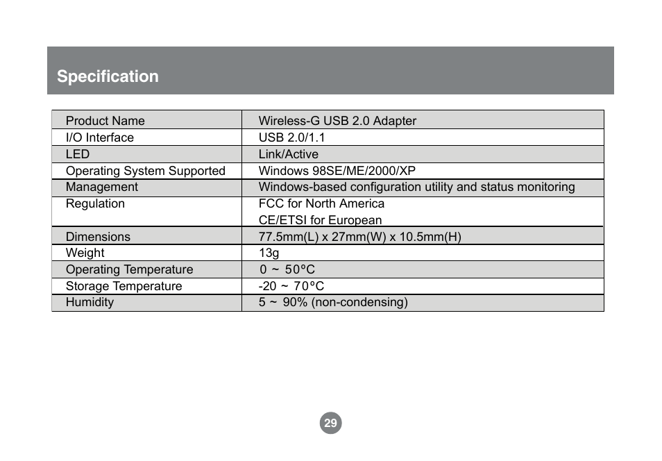 Specification | IOGear GWU523 User Manual | Page 32 / 44