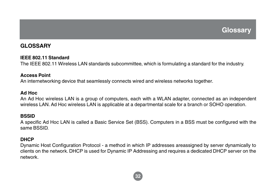 Glossary | IOGear GWU523 User Manual | Page 35 / 44
