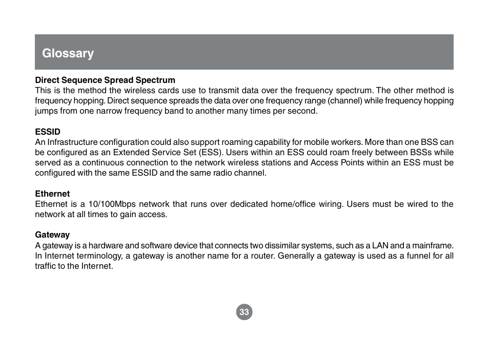 Glossary | IOGear GWU523 User Manual | Page 36 / 44