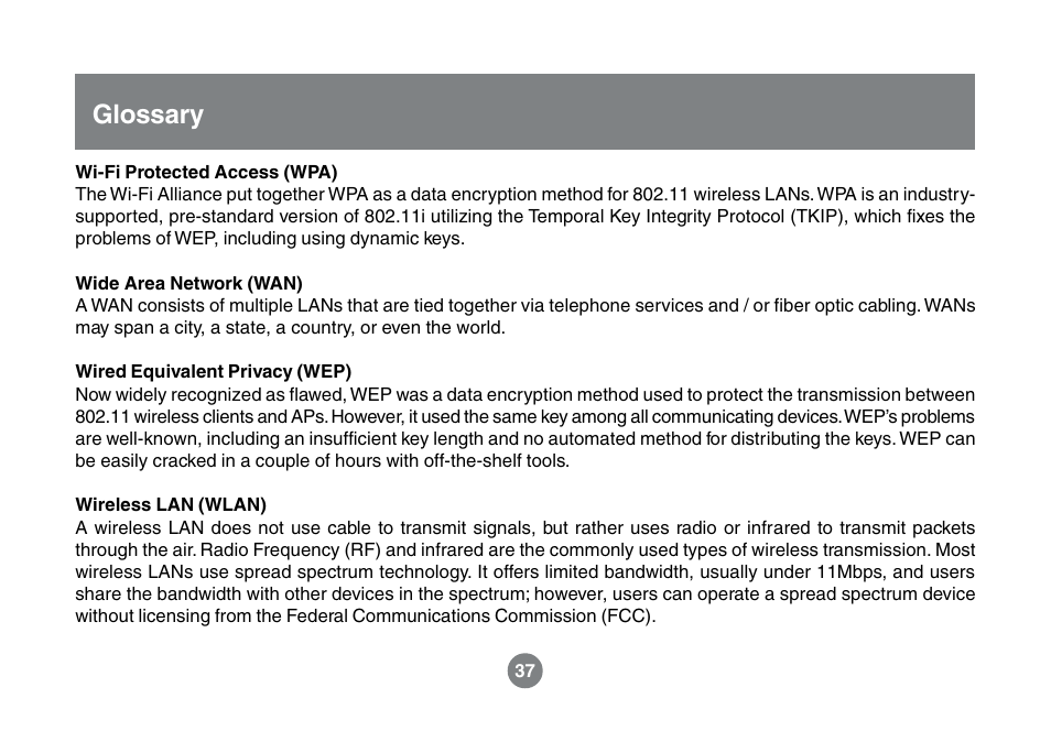 Glossary | IOGear GWU523 User Manual | Page 40 / 44