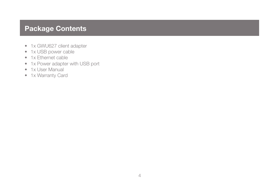 Package contents | IOGear GWU627W6 User Manual | Page 4 / 52
