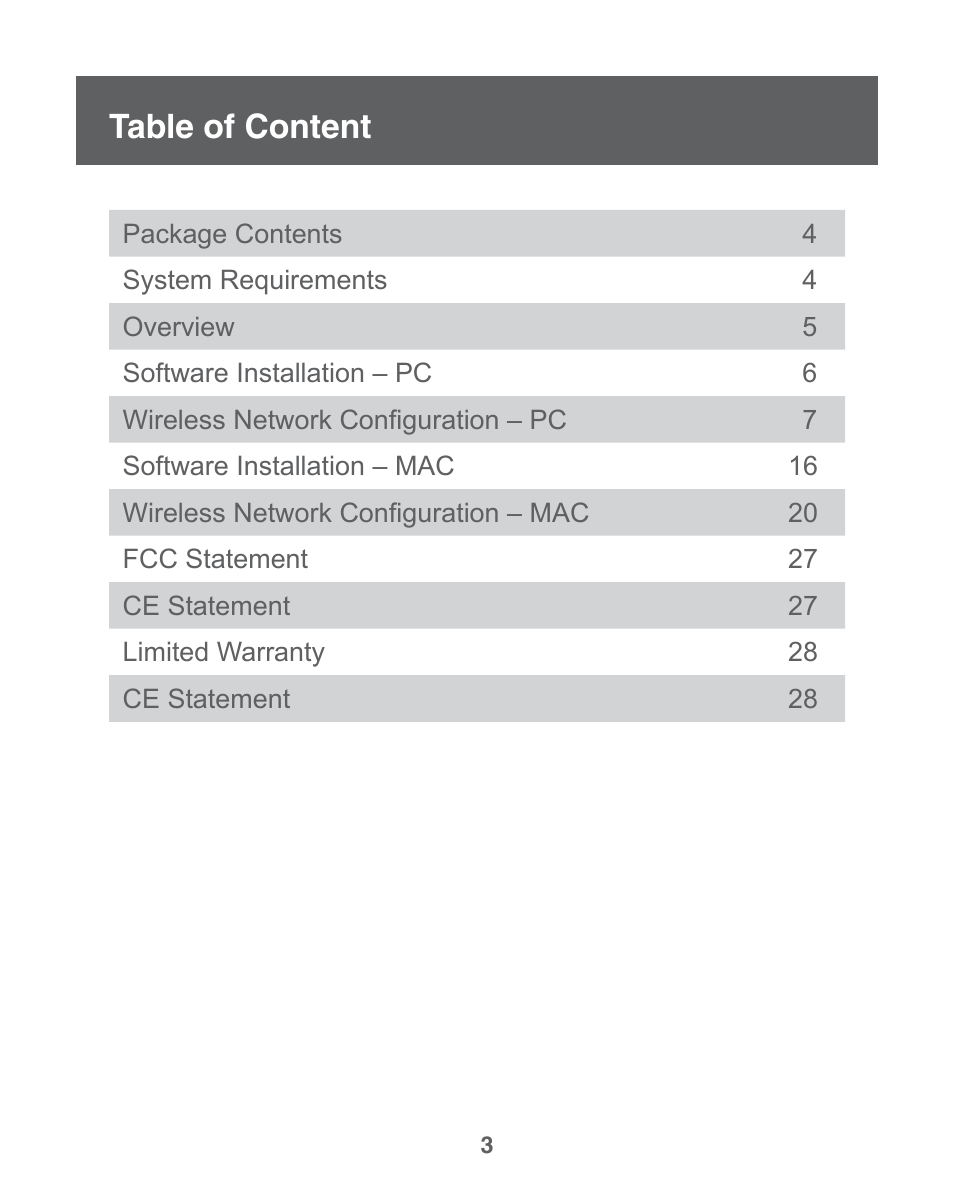 Table of content | IOGear GWU735 User Manual | Page 3 / 30
