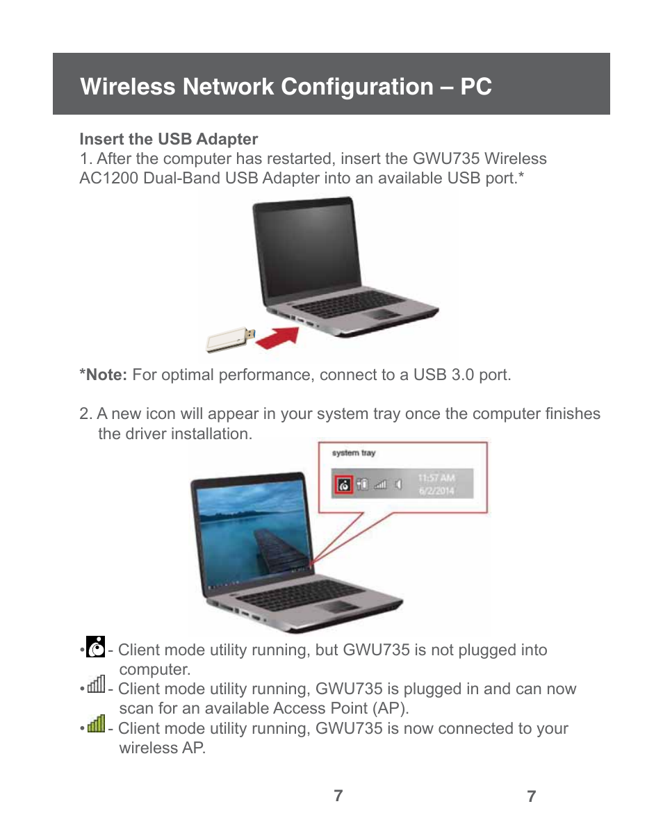 Wireless network configuration – pc | IOGear GWU735 User Manual | Page 7 / 30