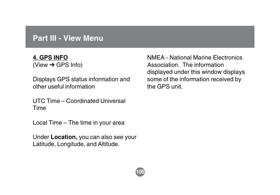 Part iii - view menu | IOGear GBGPS201 User Manual | Page 106 / 118