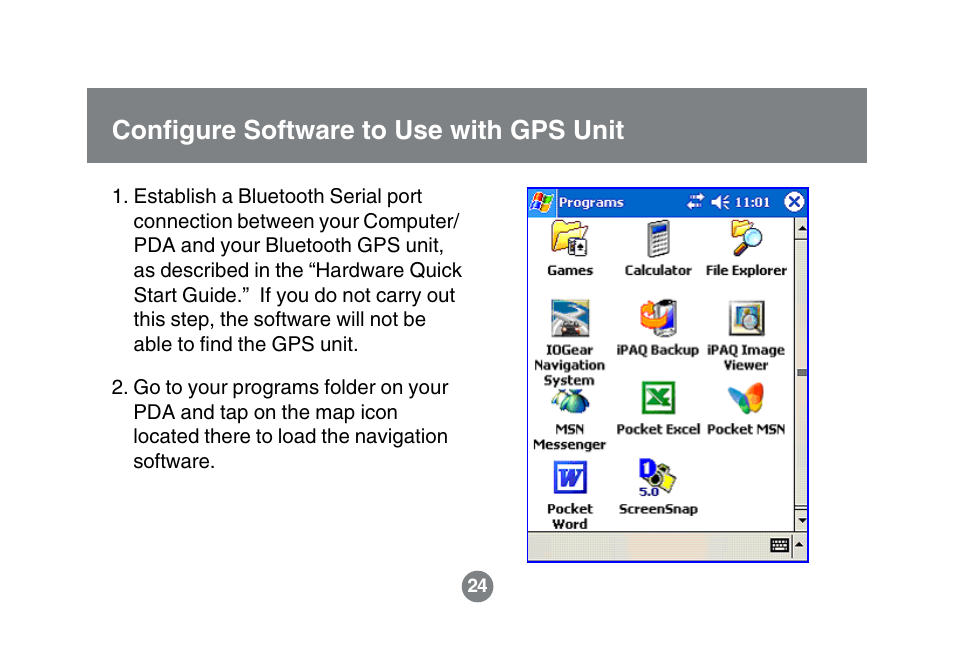 Configure software to use with gps unit | IOGear GBGPS201 User Manual | Page 24 / 118