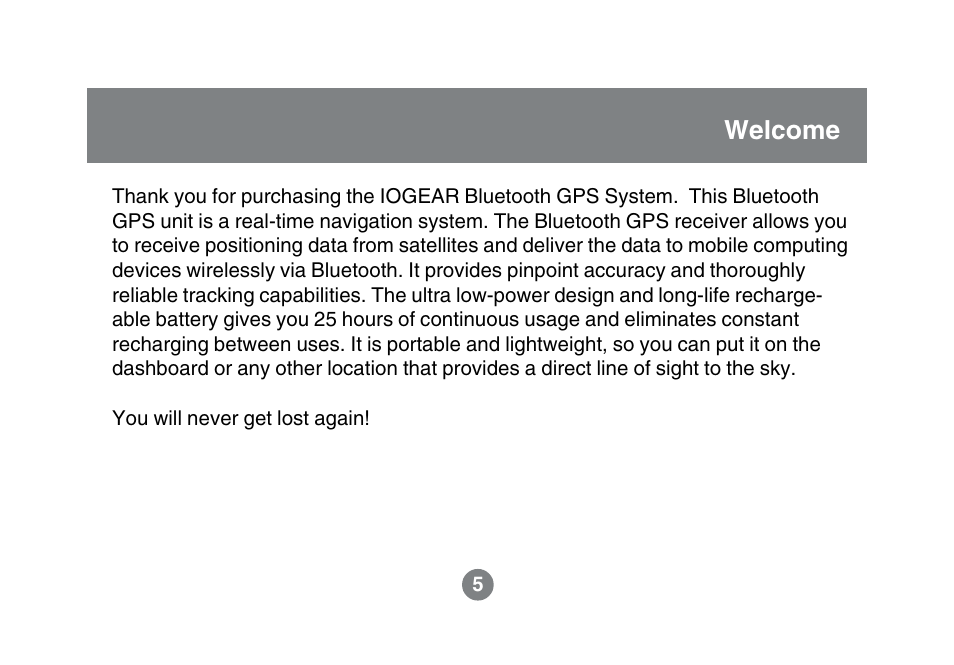 Welcome | IOGear GBGPS201 User Manual | Page 5 / 118
