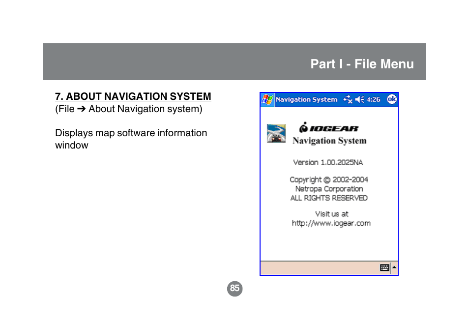 Part i - file menu | IOGear GBGPS201 User Manual | Page 85 / 118