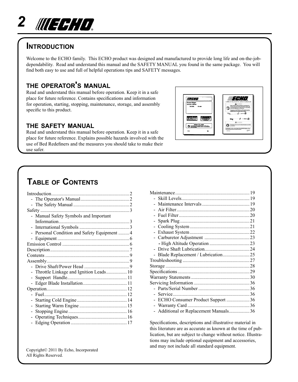 Echo BRD-280 Serial S70812001001 - S70812014074 User Manual | Page 2 / 36