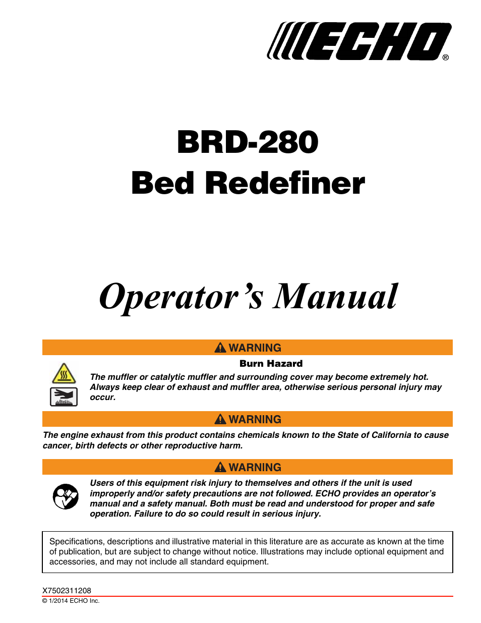 Echo BRD-280 Serial S70812014075 - S70812999999 User Manual | 36 pages