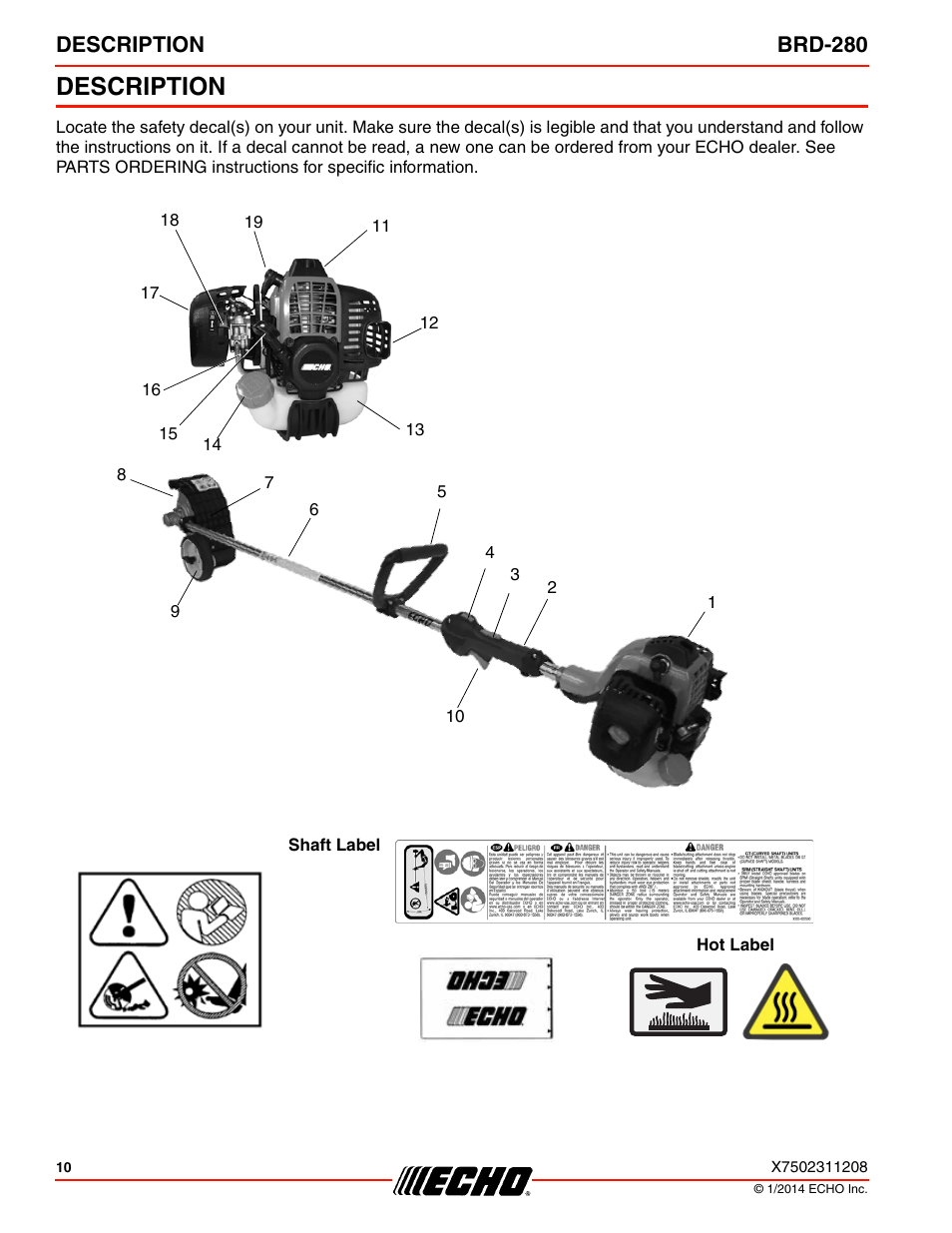 Description, Description brd-280 | Echo BRD-280 Serial S70812014075 - S70812999999 User Manual | Page 10 / 36