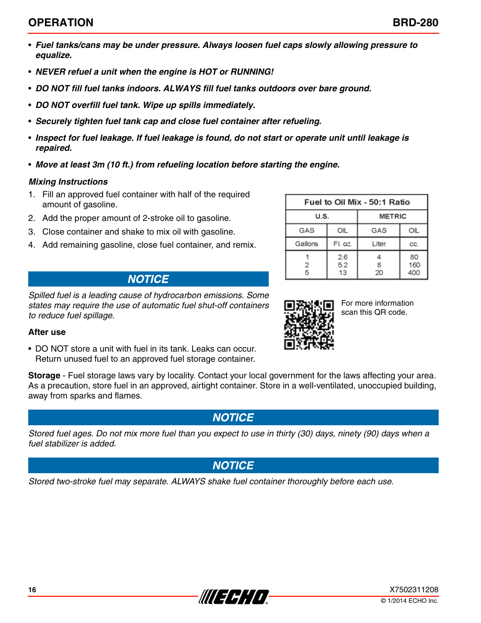 Operation brd-280 | Echo BRD-280 Serial S70812014075 - S70812999999 User Manual | Page 16 / 36