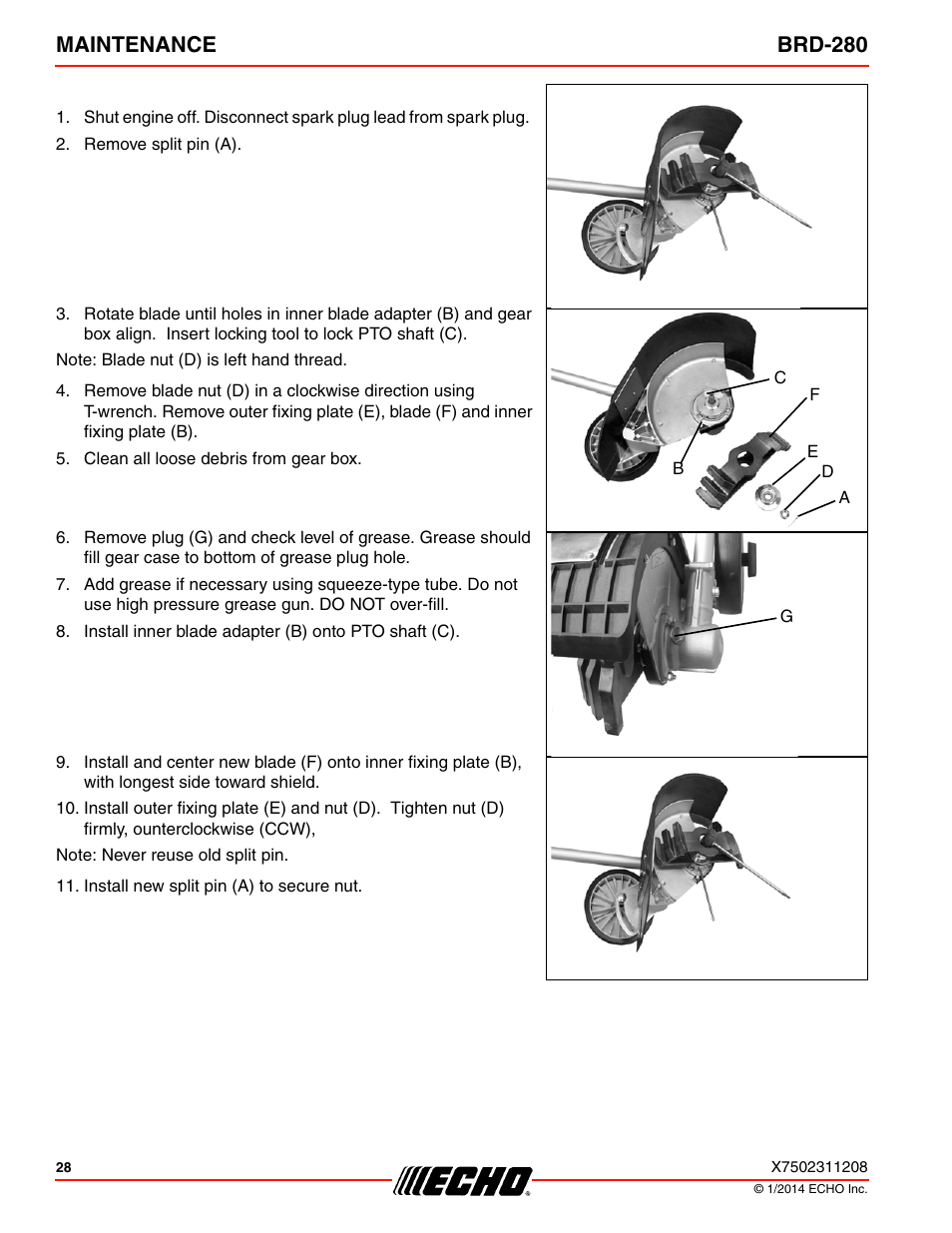 Maintenance brd-280 | Echo BRD-280 Serial S70812014075 - S70812999999 User Manual | Page 28 / 36