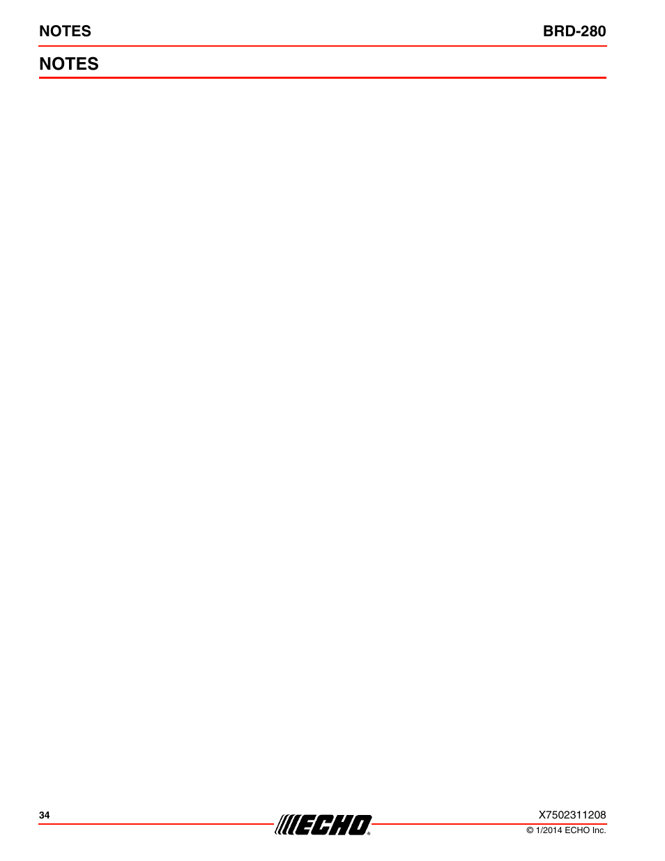 Notes | Echo BRD-280 Serial S70812014075 - S70812999999 User Manual | Page 34 / 36
